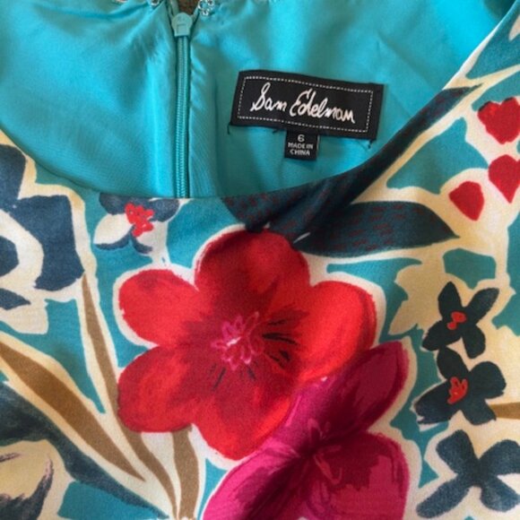 NWOT SAM EDELMAN Tropical Ruffle Cutout Midi Dress In Aqua Multi size 6 - Picture 9 of 10